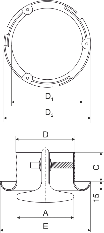 схема габаритных размеров универсального круглого диффузора